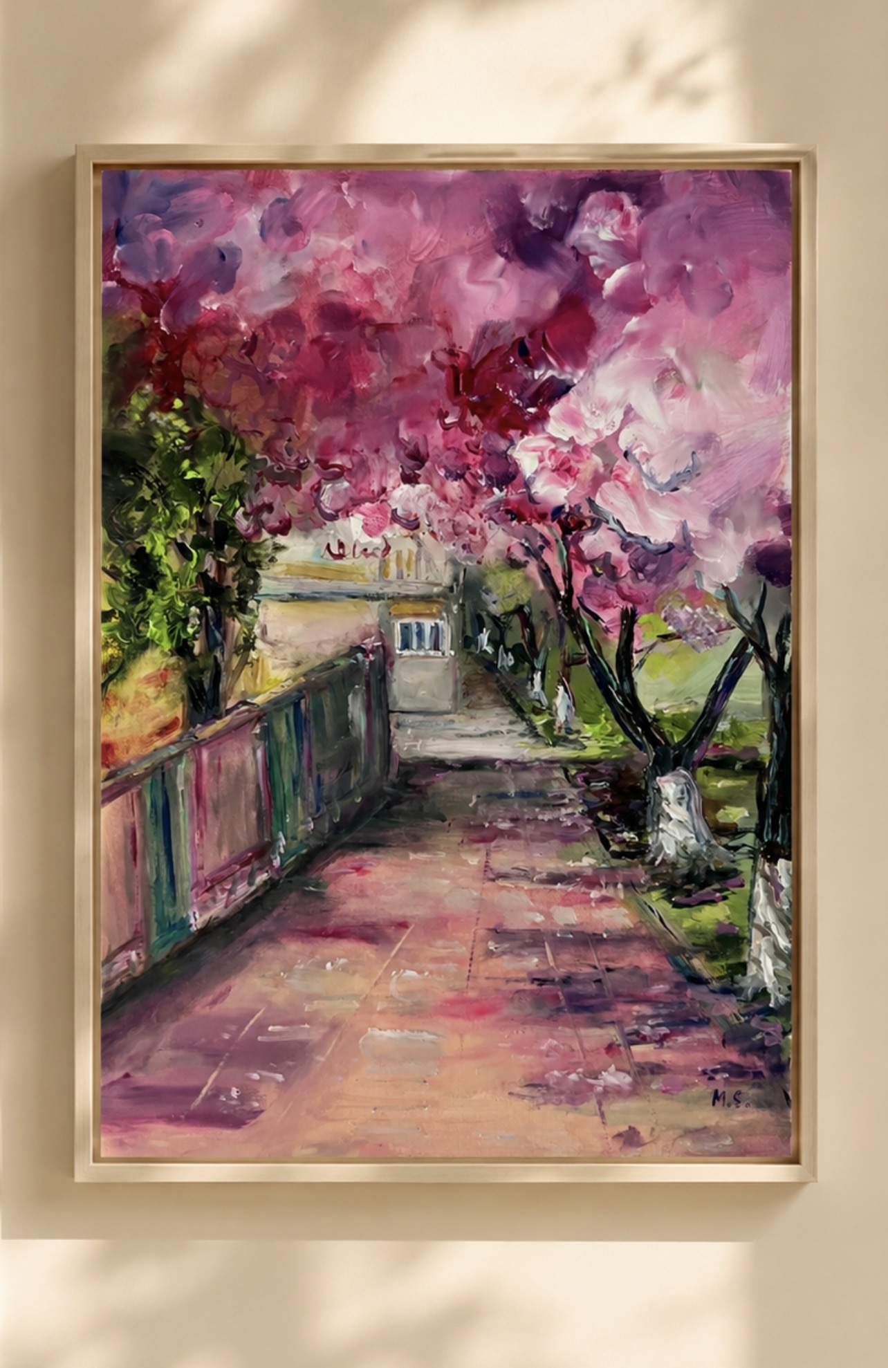 Interior visualisation of Cherry Trees Bloom in Uzhhorod by Marina Stognieva framed in an interior